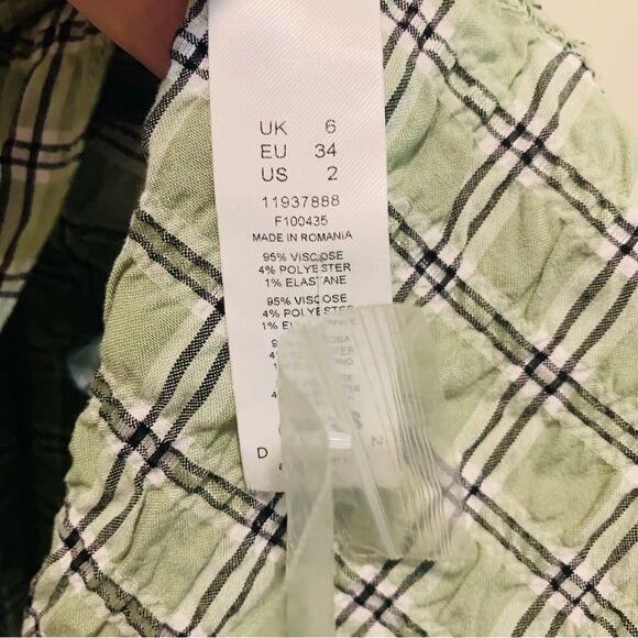 ASOS Edition Smock Top with Gathered Detail in green check plaid size 2 - Picture 3 of 10